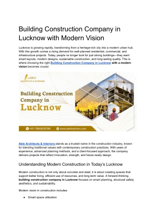 Building Construction Company in Lucknow with Modern Vision