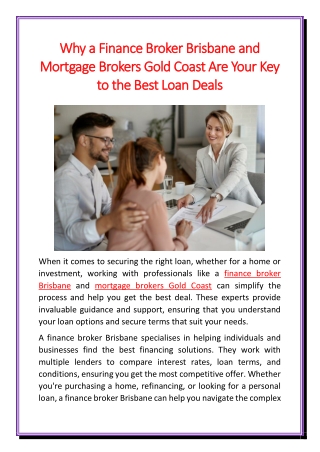 Why a Finance Broker Brisbane and Mortgage Brokers Gold Coast Are Your Key to the Best Loan Deals