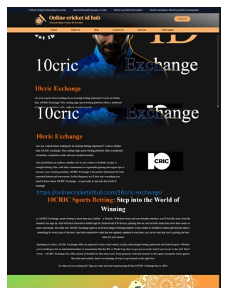 10Cric Exchange ID | Trusted Online Cricket ID Platform