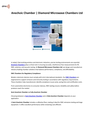 Anechoic Chamber | Diamond Microwave Chambers Ltd