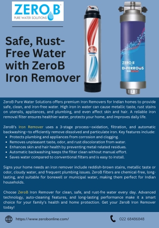 Safe, Rust-Free Water with ZeroB Iron Remover