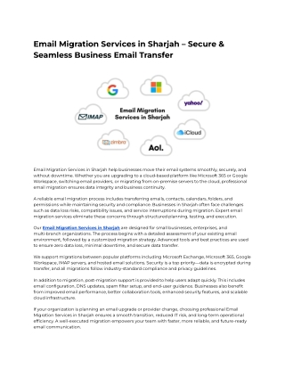 Email Migration Services in Sharjah – Secure & Seamless Business Email Transfer