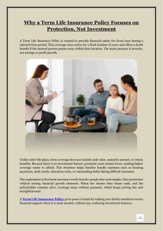Why a Term Life Insurance Policy Focuses on Protection, Not Investment