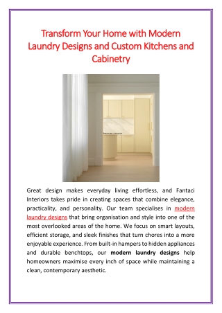 Transform Your Home with Modern Laundry Designs and Custom Kitchens and Cabinetry