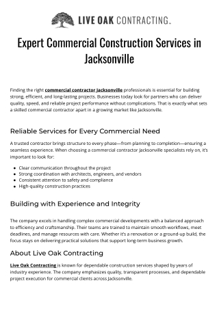 Commercial Contractor Jacksonville  Live Oak Contracting