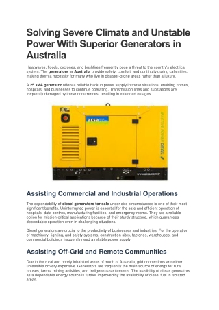 Solving Severe Climate and Unstable Power With Superior Generators in Australia