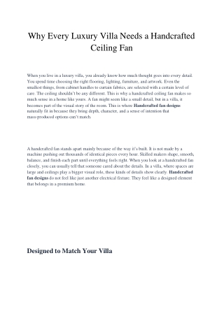 Why Every Luxury Villa Needs a Handcrafted Ceiling Fan