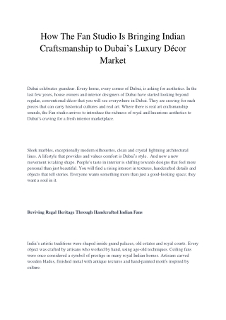 How The Fan Studio Is Bringing Indian Craftsmanship to Dubai’s Luxury Décor Market