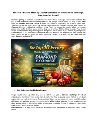 The Top 10 Errors Made by Cricket Gamblers on the Diamond Exchange, How You Can Avoid