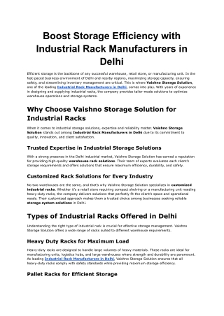 Boost Storage Efficiency with Industrial Rack Manufacturers in Delhi