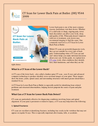 CT Scan for Lower Back Pain at Butler. (08) 9544 3999