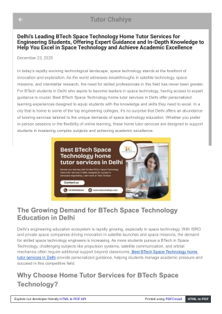 Best BTech Space Technology home tutor services in Delhi