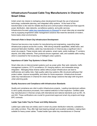 Infrastructure-Focused Cable Tray Manufacturers in Chennai for Smart Cities