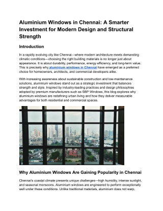 Aluminium Windows in Chennai A Smarter Investment for Modern Design and Structural Strength