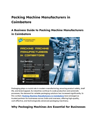 Packing Machine Manufacturers in Coimbatore