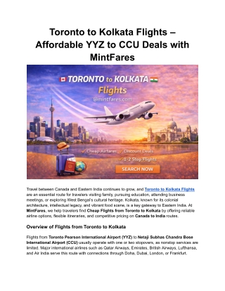Toronto to Kolkata Airfare Deals – YYZ to CCU Flights