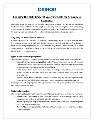 Choosing the Right Body Fat Weighing Scale for Accuracy in Singapore