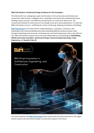 BIM Craft Solutions -Architectural Design Excellence for GCC Developers