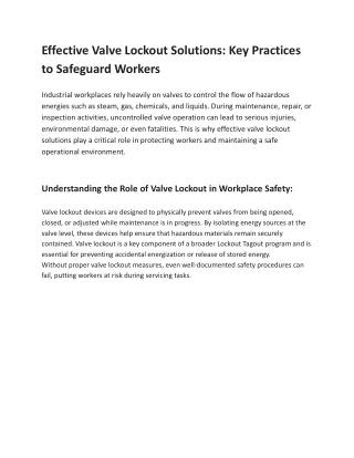 Effective Valve Lockout Solutions: Key Practices to Safeguard Workers