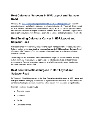 Best Colorectal Surgeons in HSR Layout and Sarjapur Road - Dr Viswanath S