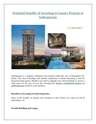 Potential benefits of Investing in Luxury Projects in Indirapuram