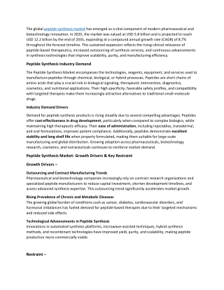 Peptide Synthesis Market Overview 2026 and Forecast till 2035