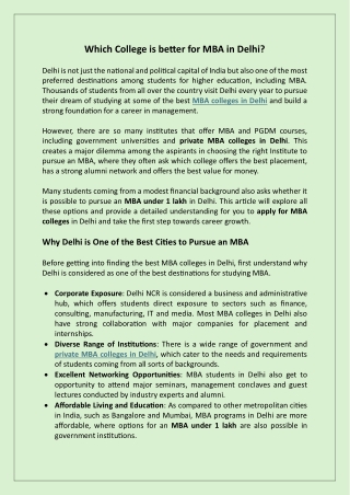 Which College is Better for MBA in Delhi?