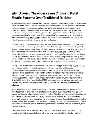 Why Growing Warehouses Are Choosing Pallet Shuttle Systems Over Traditional Racking
