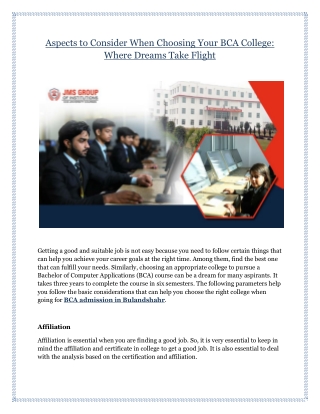 Aspects to Consider When Choosing Your BCA College- Where Dreams Take Flight