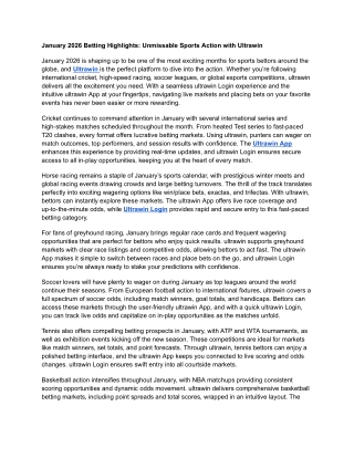 January 2026 Betting Highlights: Unmissable Sports Action with Ultrawin