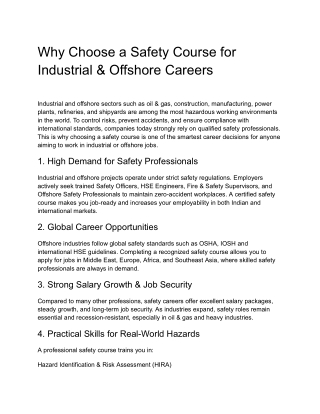 Why Choose a Safety Course for Industrial & Offshore Careers