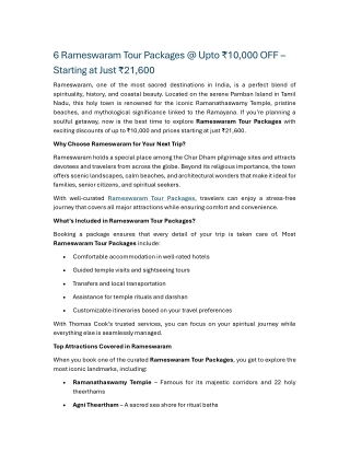 6 Rameswaram Tour Packages @ Upto ₹10,000 OFF – Starting at Just ₹21,600