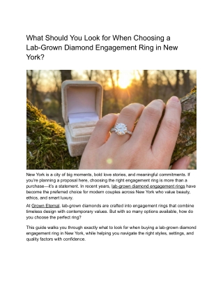 what you should look for when choosing a lab-grown diamond engagement ring in New York