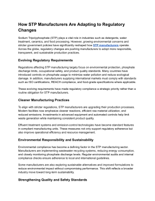 How STP Manufacturers Are Adapting to Regulatory Changes