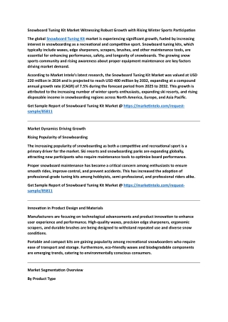 Snowboard Tuning Kit Market Witnessing Robust Growth with Rising Winter Sports P