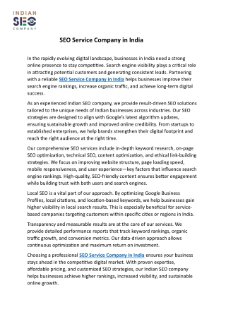 SEO Service Company in India