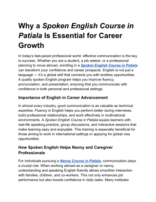 Why a Spoken English Course in Patiala Is Key to Career Growth