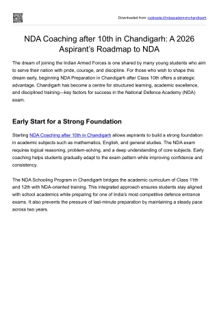 NDA Coaching after 10th in Chandigarh for 2026 Aspirants- Complete Preparation Guide