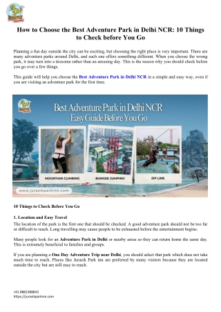 How to Choose the Best Adventure Park in Delhi NCR: 10 Things to Check before Yo