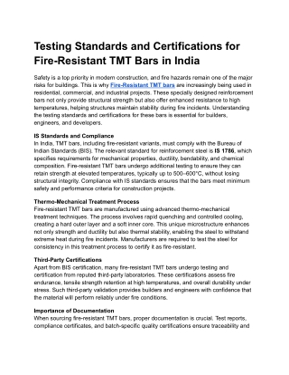 Testing Standards and Certifications for Fire-Resistant TMT Bars in India