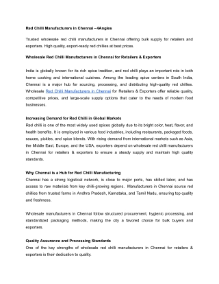 Wholesale Red Chilli Manufacturers in Chennai for Retailers & Exporters