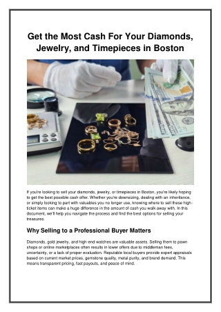 Get the Most Cash For Your Diamonds, Jewelry, and Timepieces in Boston