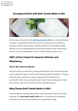 Everyday Comfort with Bath Towels Made in USA