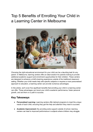 Top 5 Benefits of Enrolling Your Child in a Learning Center in Melbourne