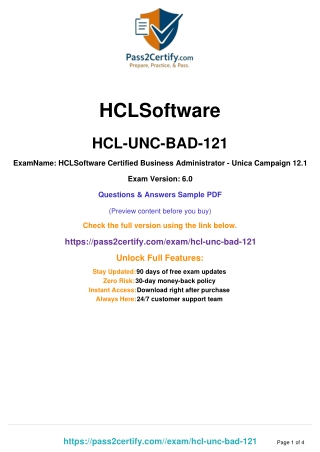 HCL-UNC-BAD-121 Certification Exam Guide