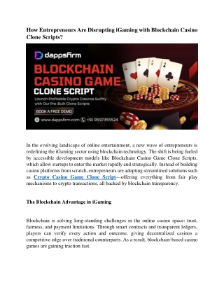 Crypto Casino Game Clone Script for Entrepreneurs Ready to Disrupt iGaming
