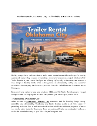 Trailer Rental Oklahoma City - Affordable & Reliable Trailers