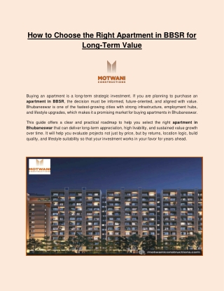 How to Choose the Right Apartment in BBSR for Long-Term Value