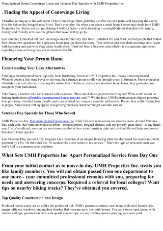 . Manufactured Home Conowingo Loans and Veterans Day Specials with UMH Propertie