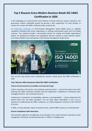 Top 5 Reasons Every Modern Business Needs ISO 14001 Certification in 2026